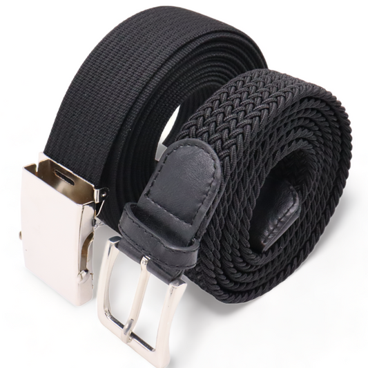 Elastische Riem -  Stretch Riem - Gevlochten Zwart En Tactical Belt - Koppelriem - 2 Stuks -  Zwart
